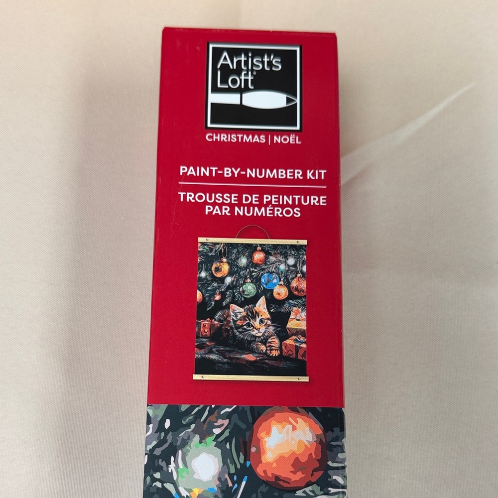 Artist’s Loft Christmas Paint-by-Number Kit kitten ornaments tree presents diy